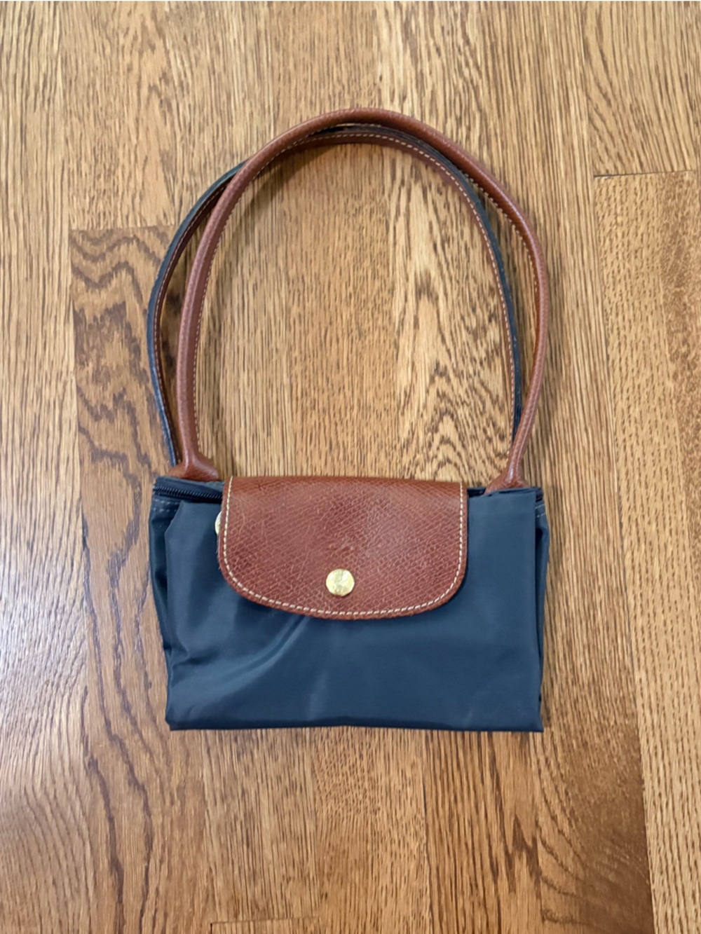 Longchamp Gray and Brown Small Le Pliage Shoulder Bag